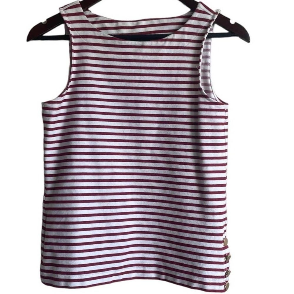 Ann Taylor Top Women XS Red Striped Cotton Preppy Layer Coastal Nautical Vacay